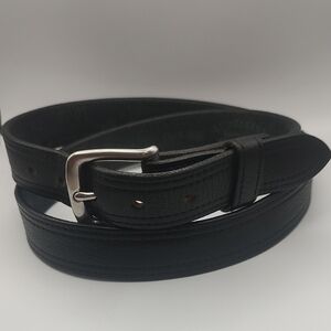 Brennenans Classic Black Leather Belt with Silver Buckle Size 40